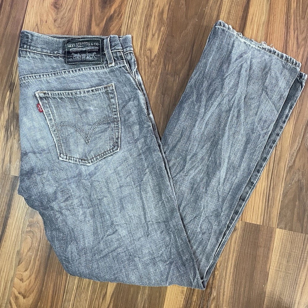 Men's 35x33 Levi's 514 Slim Straight Fit Mid Rise Charcoal Wash Jeans 90s Y2K